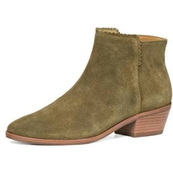 Jack Rogers Army Green Suede Leather Side Zip Ankle Booties Size 7 - Picture 1 of 8